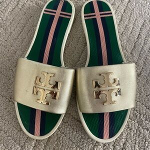 TORY BURCH Logo Jelly Slide Size 7 Gold